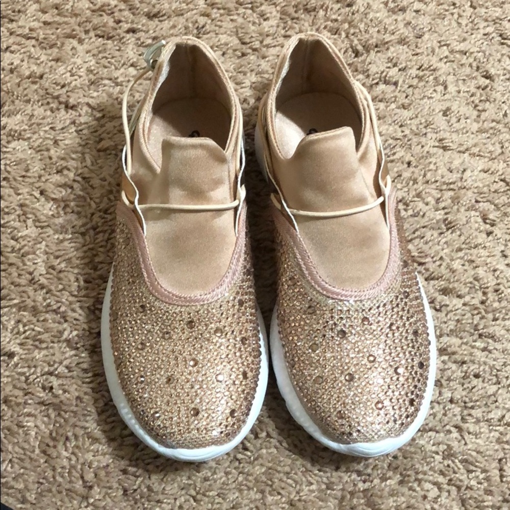 Rose gold rhinestone tennis shoes